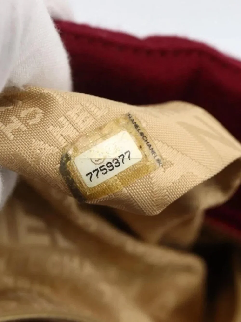 CHANEL Choco Bar Hand Bag Cotton Bordeaux Gold CC Auth BAZ870